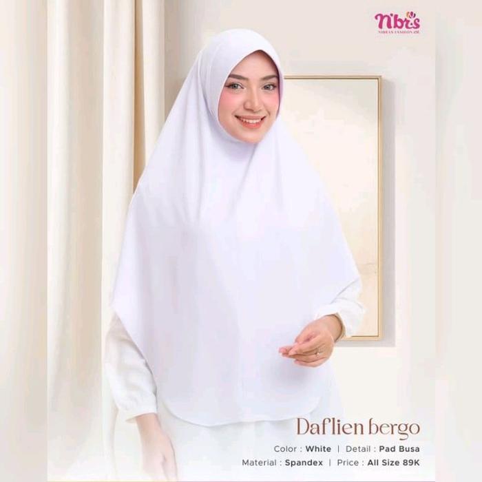 Nibras Hijab Daflien Bergo Warna White Putih Polos Jilbab Instan Bergo Bahan Spandex Adem Pad Busa U