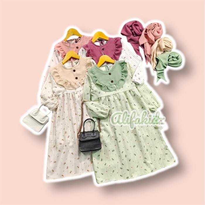 Dress Gamis Anak Perempuan Ataya Premium dengan Hijab Instan Gratis - baju muslim anak premium 2-10 