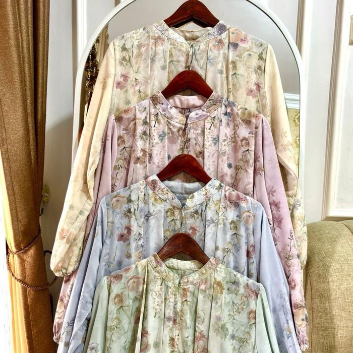 (Anum) Gamis Set Hijab Motif Ceruty Printing/Anum  Dress/Gamis Lebaran