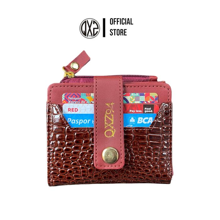 QXZ94 Dompet Wanita Kulit Croco Buaya Card Holder Kartu Uang Kekinian Lipat Polos Merah Marun Cewek