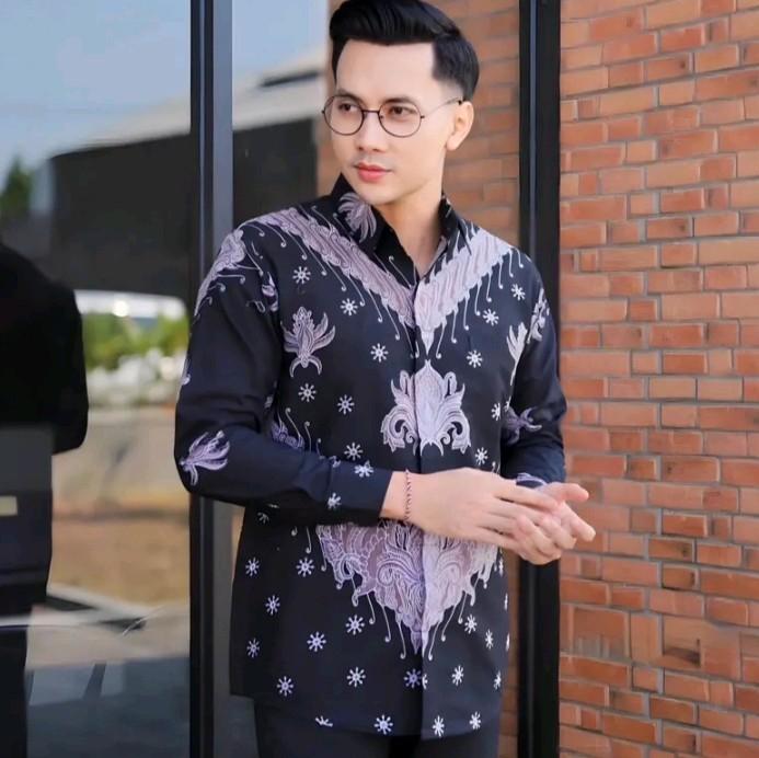 ABIYOSO HITAM kemeja batik Slimfit full furing katun motif Abiyoso Hitam b