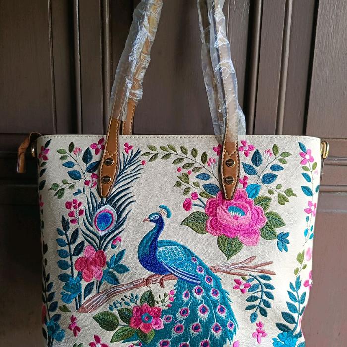 Tas tote wanita bordir merak cantik limited edition