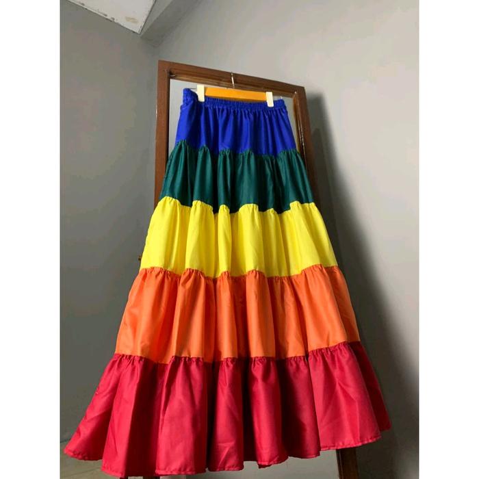 Rok susun katun wanita kekinian/rok susun rainbow wanita