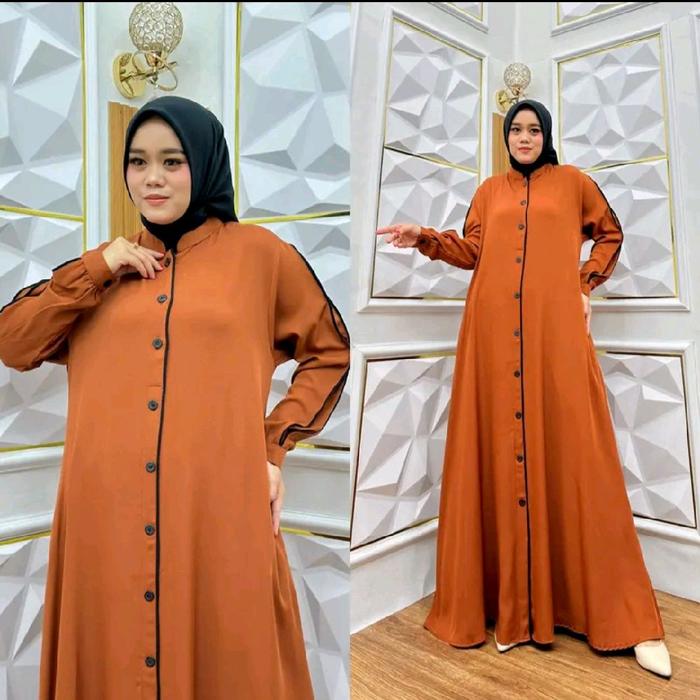 GAMIS NAGITA KERAH OBLONG, KANCING DEPAN, TANGAN MANSET DAN KANTONG KIRI KANAN BAHAN SHAKILA PREMIUM