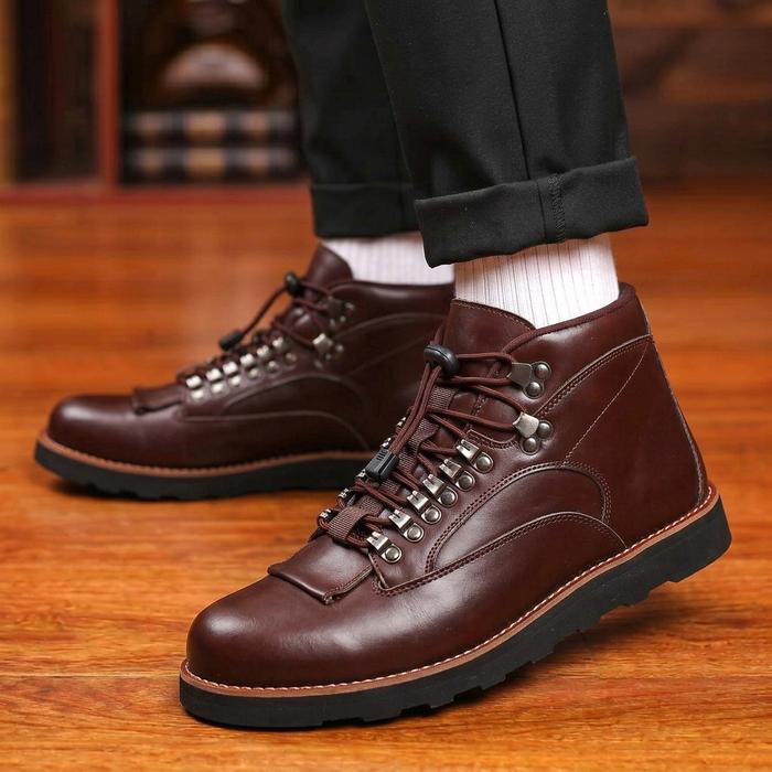 DEMOUS ETHAM  - Sepatu Formal Boots Kulit Asli Kerja Hitam Pria Shoes Kekinian