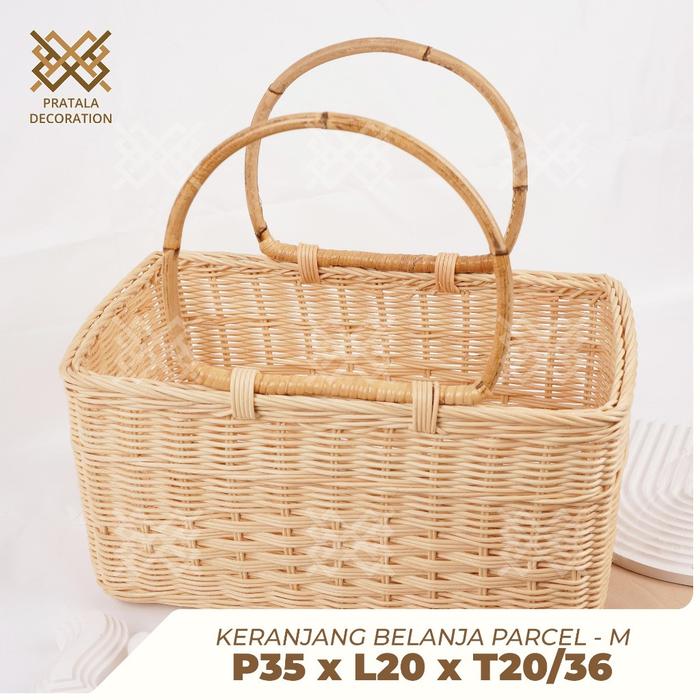 PRATALA KERANJANG ROTAN BELANJA MEDIUM PARCEL LEBARAN NATAL IMLEK SERBAGUNA P30 X L20 X T18/36