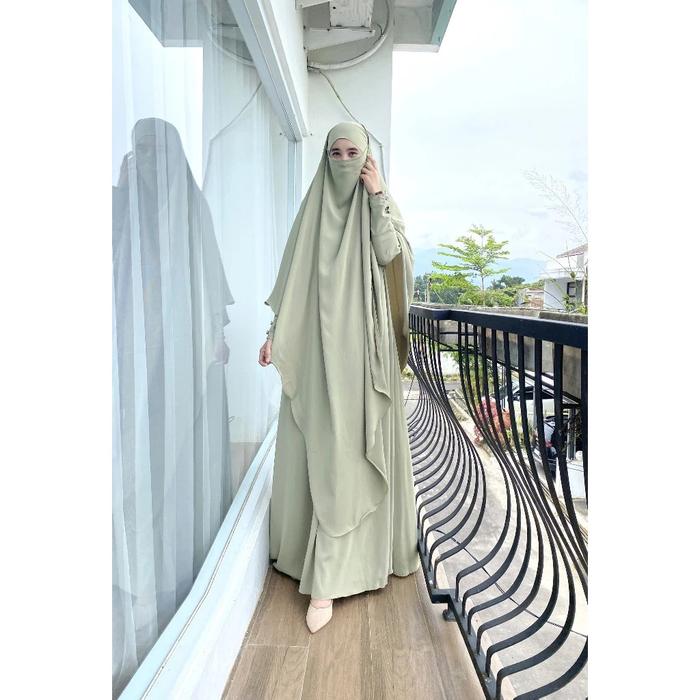 ASSYABIYA Abaya Set French Khimar JUMBO Bahan Anti UV Mewah Elegan Gamis Wanita Syari Free Cadar Ban