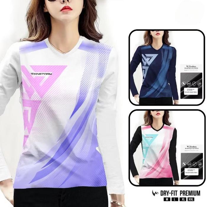 BAJU BADMINTON CEWEK LENGAN PANJANG DEWASA KAOS BULUTANGKIS WANITA JERSEY BULUTANGKIS WANITA DRYFIT