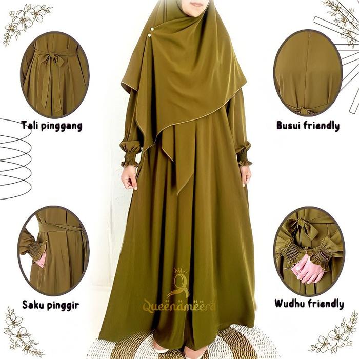 ABAYA QUEEN terbaru set Hijab Segi empat Syar'i 130×130 bahan Wolfis LUXURY Grade A \ Gamis Syar'i \