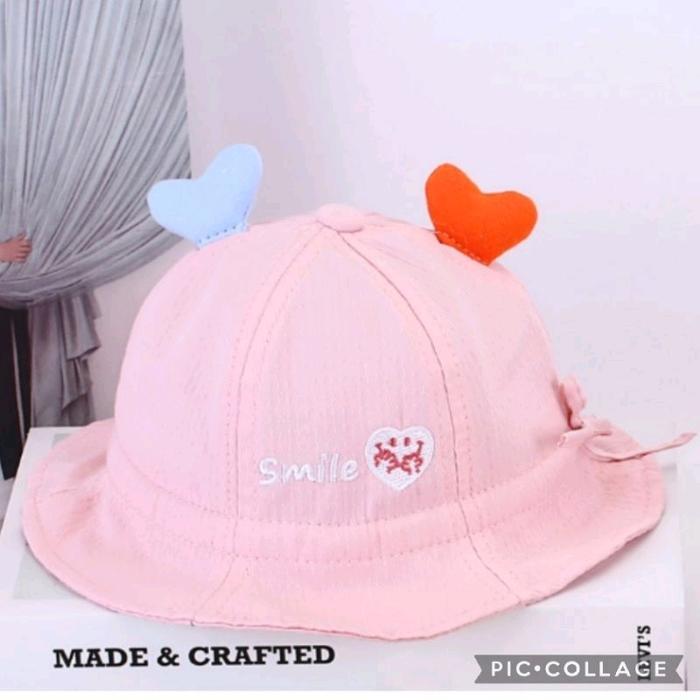 Lgsggaskirim- 0-2 Tahun | Import | Topi Bucket Tali Karet Smile Love Anak Bayi Balita Perempuan Deng