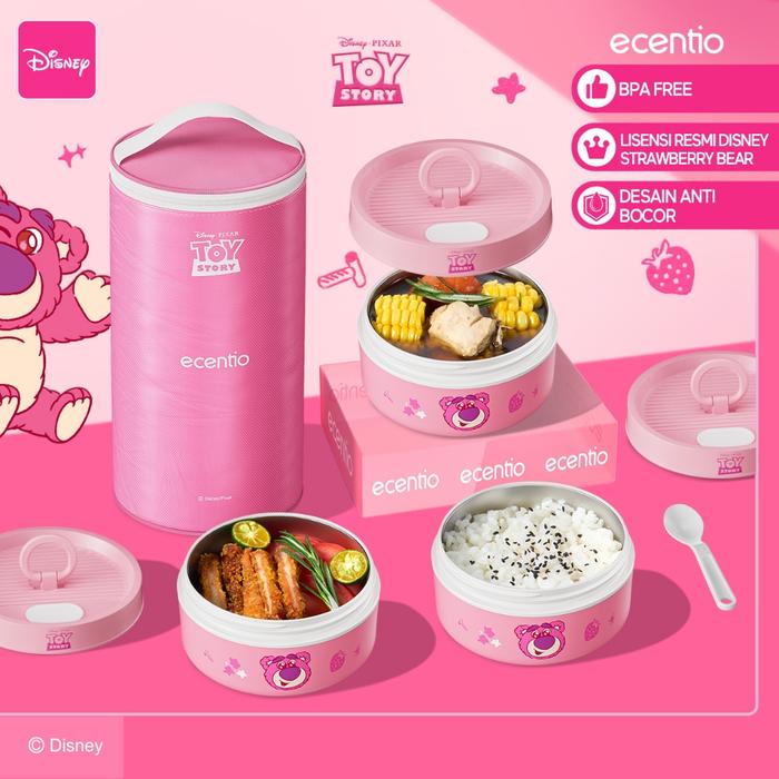 [Jepang Round Stainless Lunch Box Seri] ecentio Lunch Box Set 3pcs Rantang Susun Lunch Box Portabel 