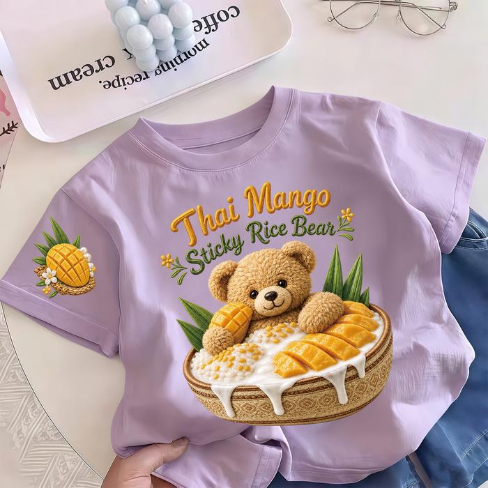 [400K Mama Disyorkan]T-shirt Thai Mango Sticky Rice Bear Empat musim pakaian gadis Pola yang lucu Pa