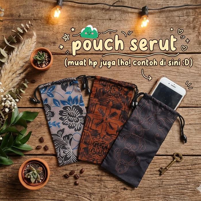 Pouch Serut Batik Dompet Souvenir Kain Muat HP & Uang Motif Unik