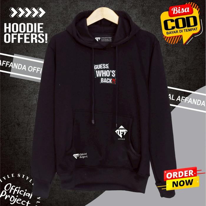 jaket hoodie unisex terbaik warna hitam list guess who's back sweater dewasa laki laki sunmory bahan