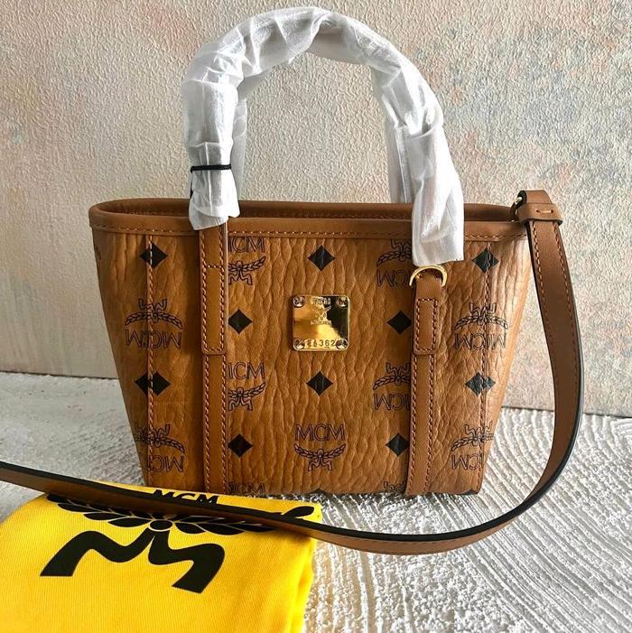Ready MCM Toni Visetos X mini tote Bag Cognac