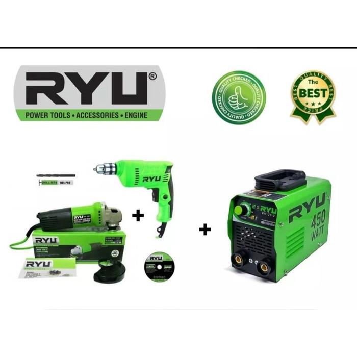 PROMO 3 ITEM PAKET MESIN LAS RYU 450 BOR 10MM RYU + GERINDA 4 INCH RYU