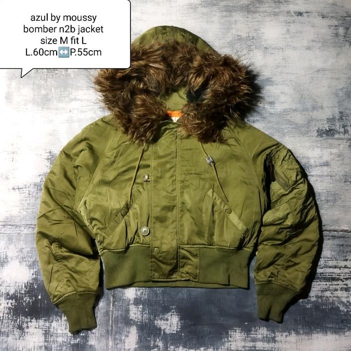 Azul by Moussy Parka Bomber N2B Jacket Size M Fit L L60cm P55cm Jaket Musim Dingin dengan Hoodie Bul
