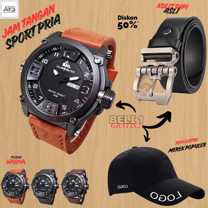 TOP SELLER !! BELI 1 GRATIS 2 !! JAM TANGAN QS PRIA STRAP LEATHER TANGGAL HARI QSB5D7ACI GRATIS 2 PR