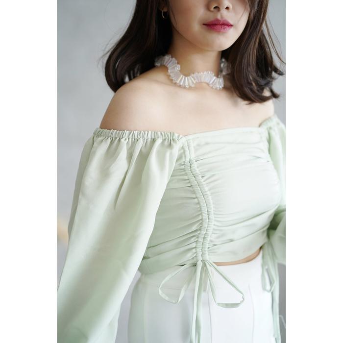 Loli Square Top Serut Sabrina Crop Blouse Baloon Puff - CRG201103