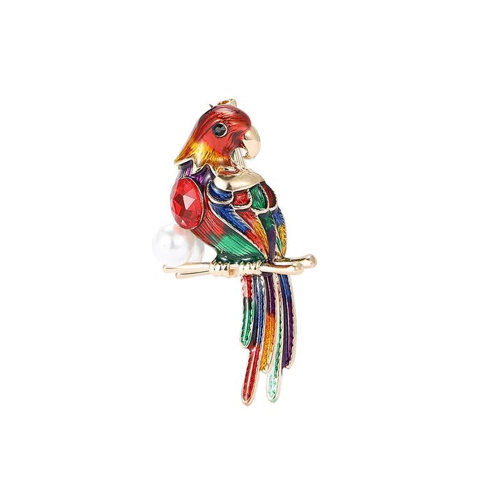 Dear Princess Fashion and Simple Plated Gold Enamel Red Parrot Imitation Pearl Brooch with Cubic Zir
