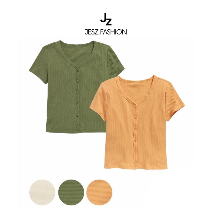 Kaos Anak Perempuan Old Navy Rib-Knit Short-Sleeve Button-Front Top