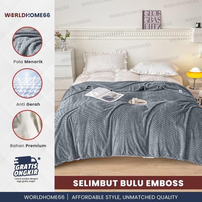 Worldhome Selimut Bulu Dewasa Tebal Embos Selimut Only Selimut Bulu Halus Lembut Ukuran 160x200CM