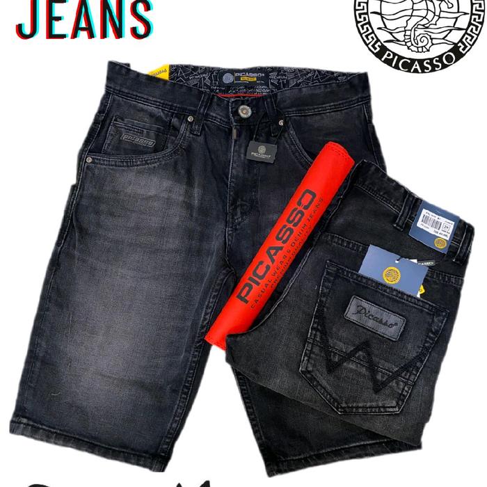 TERLARIS  CELANA JEANS PENDEK PICASSO SERI  W LOGO KULIT DIKANTONG BELAKANG / JEANS PRIA PENDEK PICA