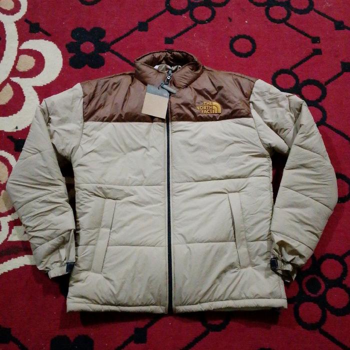 Tnf Puffer jaket kombinasi Cream coklat Windbreaker jaket ,Pria wanita Size XL pemakaian L fit to XL
