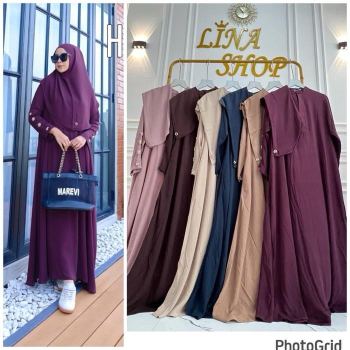 Hayza & khalisa set hijab Marevi gamis syari polos plus hijab premium wanita