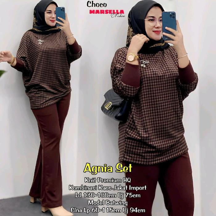 AGNIA SET SETELAN ONE SET SETCEL BLOUSE CELANA WANITA CASUAL JUMBO KNIT PREMIUM HQ LD 130 CM FIT XXL