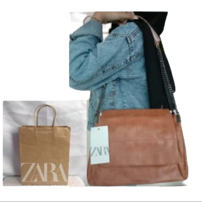 Zara Tas Selempang Wanita Z4r4 Trapesium Polos Import Style Flap Magnet Bahan PU Size 31x13x23cm War