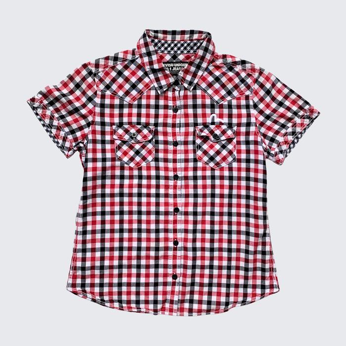 Red Black White Evisu Genes Jeans Japan Womens Plaid Shirt - Unisex - M