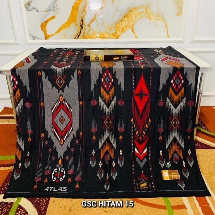 Sarung Atlas Idaman 555 Kembang Harmoni Motif BHS Hitam mix Sarung Pria Dewasa Katun Rayon no 1 Supe