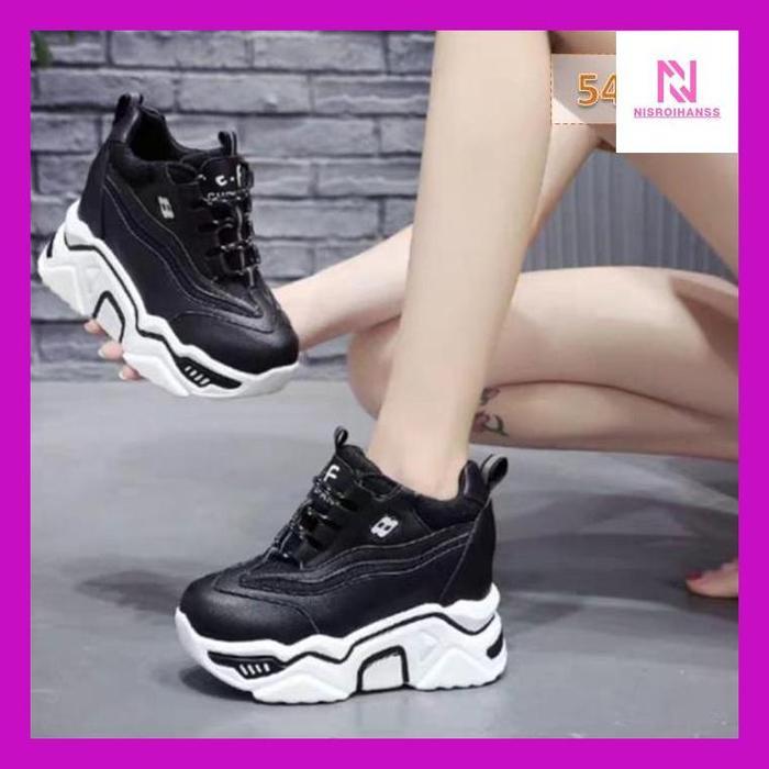Nisro" Sepatu Wedges Wanita Laudya Kasual Korea Tinggi Sol 8 Cm Hitam Pink Hijau Kuning (As106)