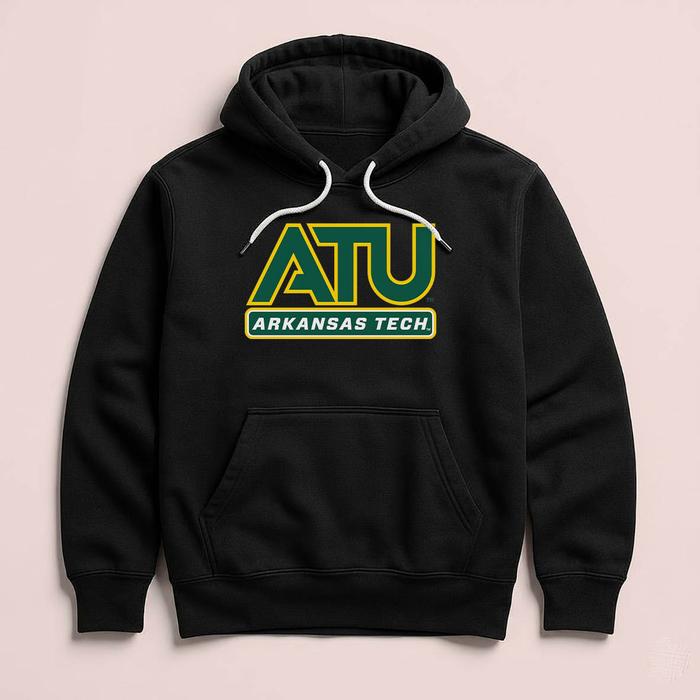 Hoodie ATU Arkansas Tech Russellville Premium Fleece Cloth Sweater Jacket Hood Black Hitam