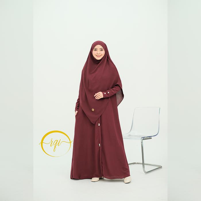 Rq-i Set Khimar Salwa Syari Bahan Crinkle Dengan Hiasan Kancing | Gamis Muslimah Elegan