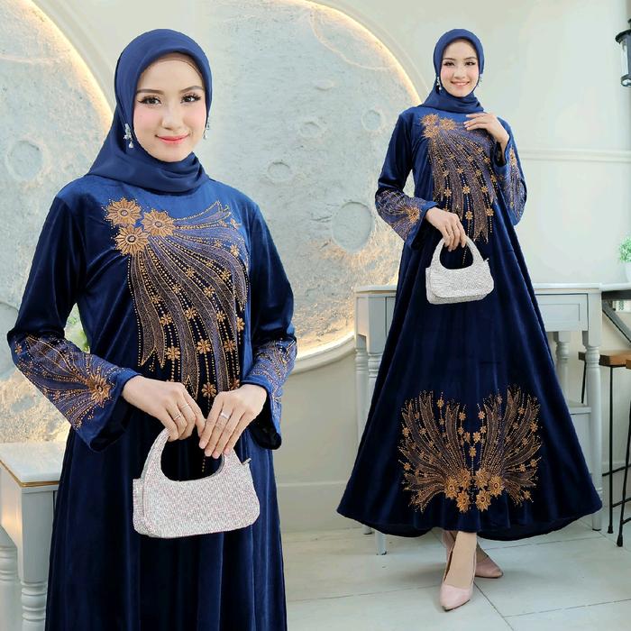 GAMIS ABAYA BLUDRU PREMIUM SERI WARNA BUNGA MEKAR  BORDIR TANAM LANGSUNG MUTE BERLIAN EMAS Mewah Mus