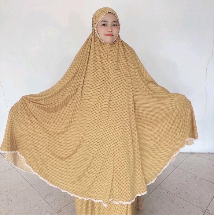 Mukena Rukuh Dewasa Motif Polkadot Renda Kecil Free Tasbih/ZhiadhiazCollection Lembut Tebal dan Nyam