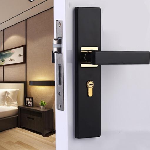 Gagang Pintu Gaya Eropa Hitam Full Set / Kunci Pintu Premium Door lock /Kunci Pintu Set Alumunium Ko