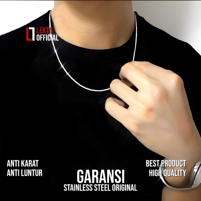 Kalung Titanium Pria Anti Karat Silver Asli Original Wanita Perak Putih Model Kotak Kalung Monel Sta