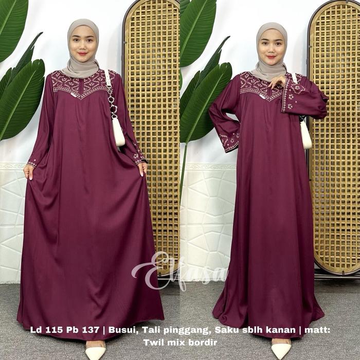 Gamis Midi Elfasa Muslim Wanita Dress Remaja Dewasa Resleting Depan Busui Bumil Variasi Bordir/Ada S