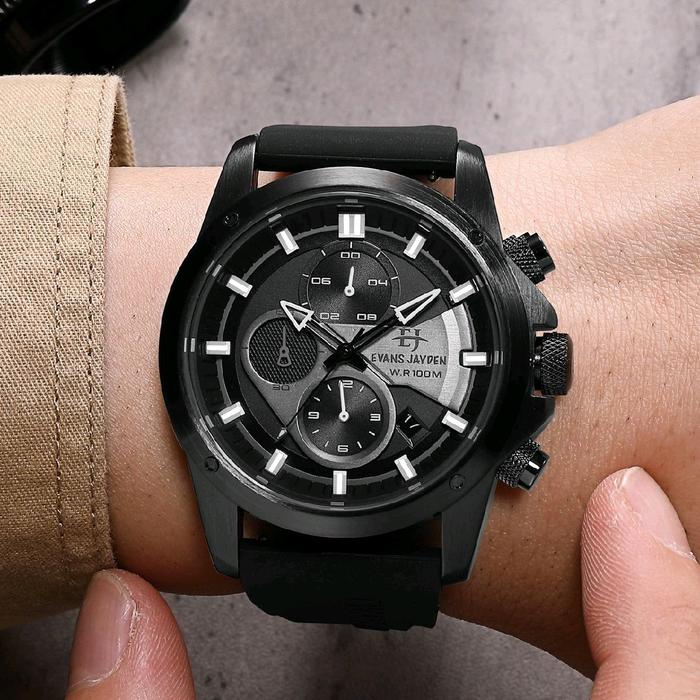JAM TANGAN PRIA EVANS JAYDEN EJ-9589 AD STRAP RUBBER BERGARANSI MESIN 1TH Quartz