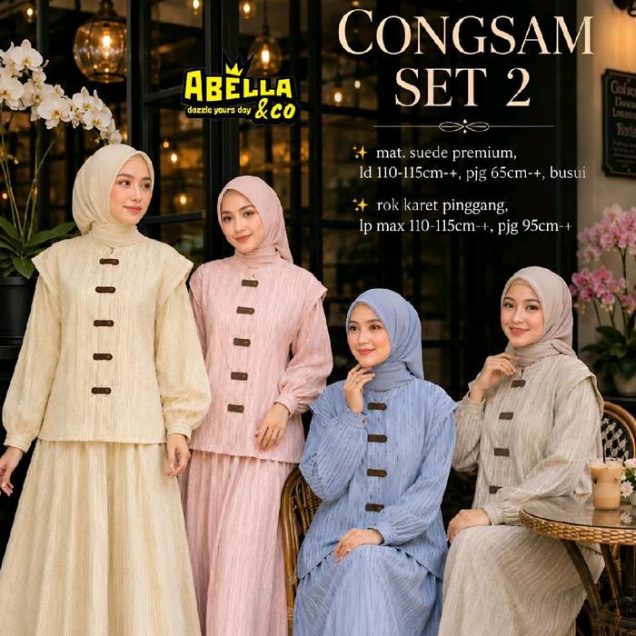 Cisam, Congsam Setelan Wanita (Atasan&Rok) Bahan Suede By Abella