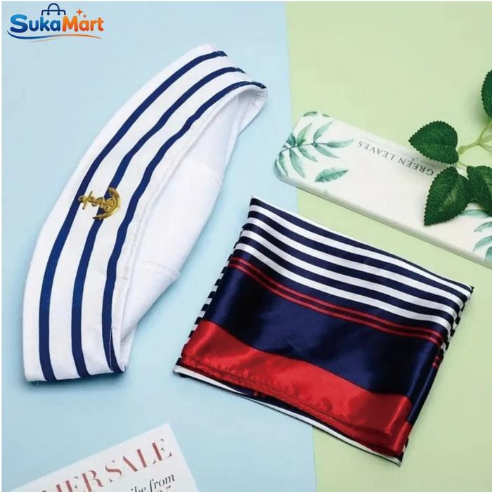 Topi Sailor Cosplay Wanita Pria Topi Kapten Kapal Biru Putih Untuk Kostum Karakter Anime Dan Pelaut 