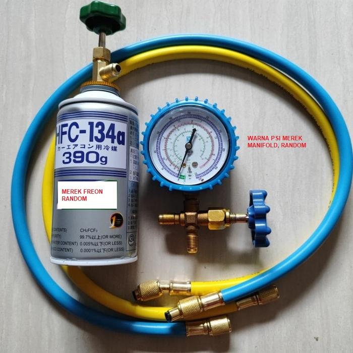 paket KULKAS Paket isi gas / Refrigran kulkas ac manifold single 220 / 500psi ct-339 selang r22 2 hf
