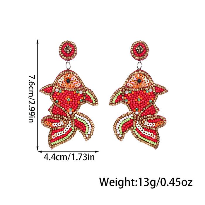 Welback Beaded Goldfish Earrings For Women Handmade Statement Koi Dangle Earrings Boho Funky Lucky J