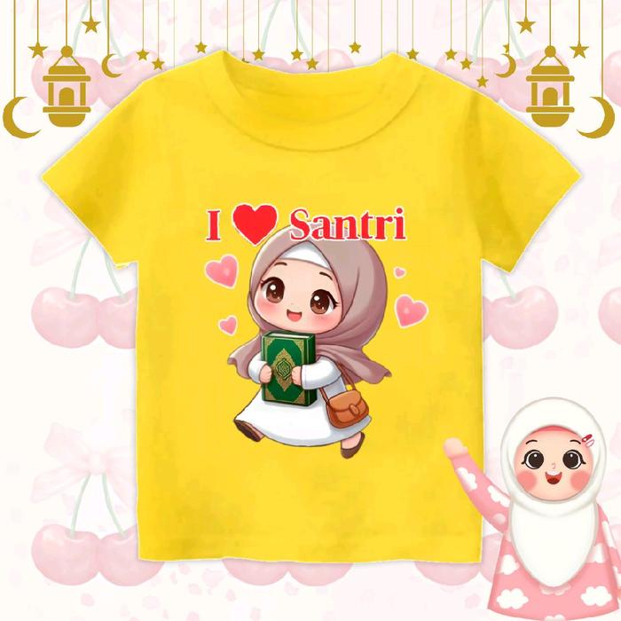 [NIC]  Baju Atasan Kaos Oblong Anak Lengan Pendek Motif I LOVE SANTRI (MUSLIM) |  Anak Laki-Laki dan