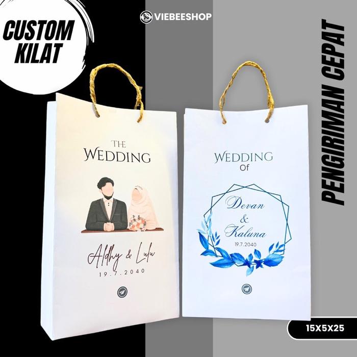 ( Isi 50 Biji ) Paper Bag Free Custom Desain Souvenir Wedding Murah Bebas Request Teks Paper Bag Wad