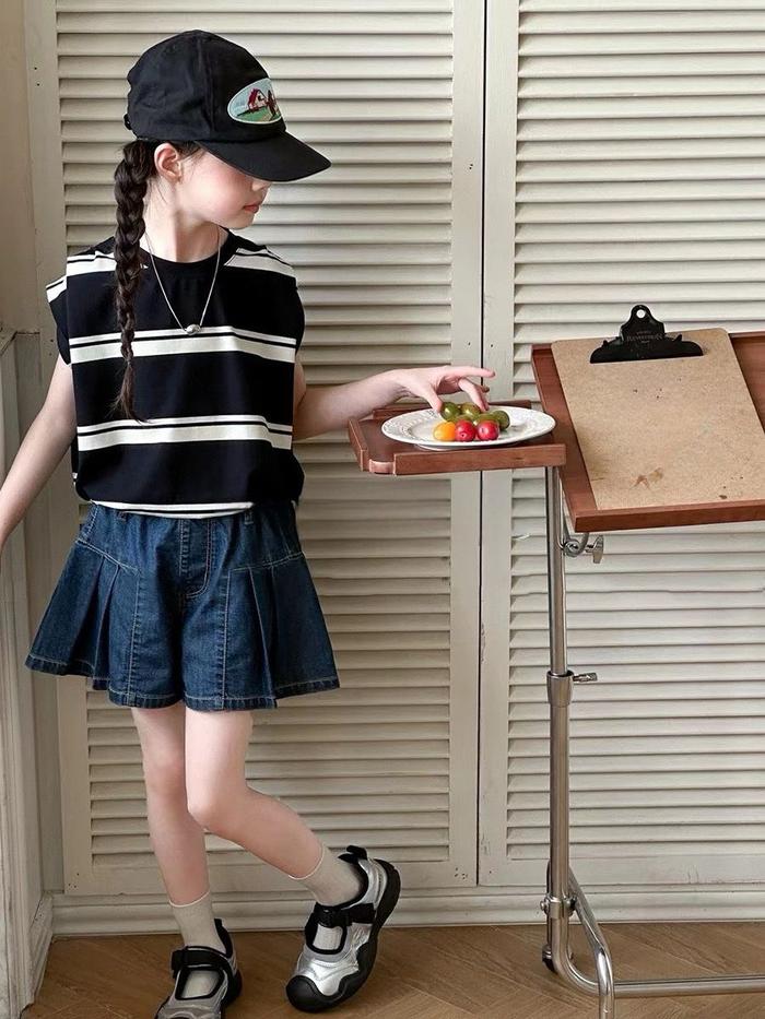 [KIDSFASHIONKOLESI] 3025 Setelan Blakely Blaster With Denim Pleat Skirt Sleeveless Anak Perempuan