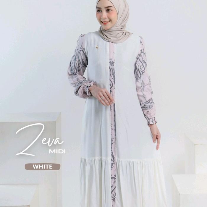 Dress Midi Zeva oleh Hayfa Rayon Sederhana - 4 Warna Tersedia - Gamis, Karet, Twill, Wanita, Katun, 